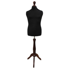 Children's Age 10-12 years Tailors Dummy Mannequin, Black Torso Bust with a Dark Wood Tripod Stand