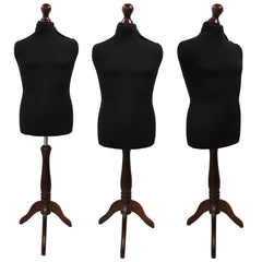 Children's Age 10-12 years Tailors Dummy Mannequin, Black Torso Bust with a Dark Wood Tripod Stand