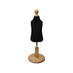 Children Kids Age 1 year Tailors Dummy Mannequin, Black Torso Bust with a Light Wood Round Base
