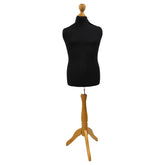 Children's Age 10-12 years Tailors Dummy Mannequin, Black Torso Bust with a Light Wood Tripod Stand
