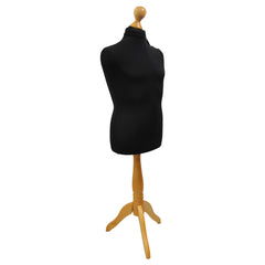 Children's Age 10-12 years Tailors Dummy Mannequin, Black Torso Bust with a Light Wood Tripod Stand