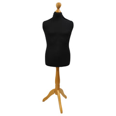 Children's Age 10-12 years Tailors Dummy Mannequin, Black Torso Bust with a Light Wood Tripod Stand