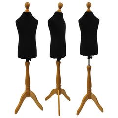 Children Kids Age 2-4 Tailors Dummy Mannequin, Black Torso Bust with a Light Wood Tripod Stand