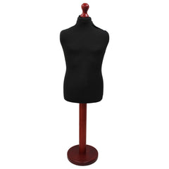Children's Age 10-12 Years Tailors Dummy Mannequin, Black Torso Bust with a Red Wood Round Base