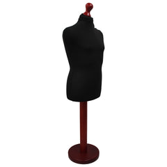 Children's Age 10-12 Years Tailors Dummy Mannequin, Black Torso Bust with a Red Wood Round Base