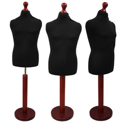 Children's Age 10-12 Years Tailors Dummy Mannequin, Black Torso Bust with a Red Wood Round Base