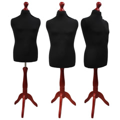 Children's Age 10-12 years Tailors Dummy Mannequin, Black Torso Bust with a Red Wood Tripod Stand