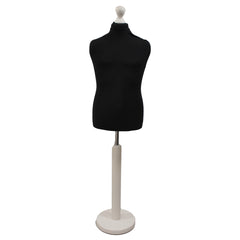 Children's Age 10-12 Years Tailors Dummy Mannequin, Black Torso Bust with a White Wood Round Base