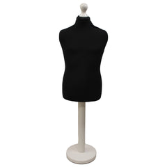 Children's Age 10-12 Years Tailors Dummy Mannequin, Black Torso Bust with a White Wood Round Base