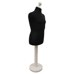 Children's Age 10-12 Years Tailors Dummy Mannequin, Black Torso Bust with a White Wood Round Base