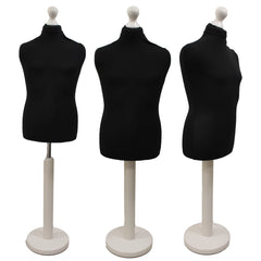 Children's Age 10-12 Years Tailors Dummy Mannequin, Black Torso Bust with a White Wood Round Base