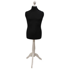 Children's Age 10-12 years Tailors Dummy Mannequin, Black Torso Bust with a White Wood Tripod Stand