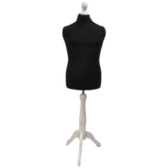 Children's Age 10-12 years Tailors Dummy Mannequin, Black Torso Bust with a White Wood Tripod Stand