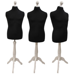 Children's Age 10-12 years Tailors Dummy Mannequin, Black Torso Bust with a White Wood Tripod Stand