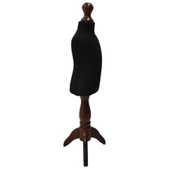 Children Kids Age 1 Tailors Dummy Mannequin, Black Torso Bust with a Dark Wood Tripod Stand