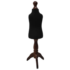 Children Kids Age 1 Tailors Dummy Mannequin, Black Torso Bust with a Dark Wood Tripod Stand