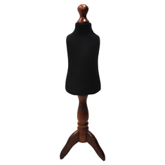 Children Kids Age 1 Tailors Dummy Mannequin, Black Torso Bust with a Dark Wood Tripod Stand