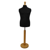 Children's Age 10-12 Years Tailors Dummy Mannequin, Black Torso Bust with a Light Wood Round Base