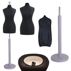 Display Guru Female Uk Size 8/10 Dressmakers Tailors Dummy Mannequin , Black Torso Bust with Silver Wood Round Base
