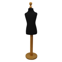 Children Kids Age 2-4 Years Tailors Dummy Mannequin, Black Torso Bust with a Light Wood Round Base