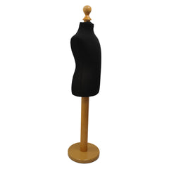 Children Kids Age 2-4 Years Tailors Dummy Mannequin, Black Torso Bust with a Light Wood Round Base