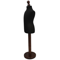 Children Kids Age 6-8 Years Tailors Dummy Mannequin, Black Torso Bust with a Dark Wood Round Base