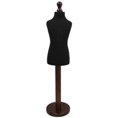 Children Kids Age 6-8 Years Tailors Dummy Mannequin, Black Torso Bust with a Dark Wood Round Base