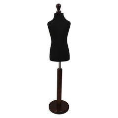 Children Kids Age 6-8 Years Tailors Dummy Mannequin, Black Torso Bust with a Dark Wood Round Base