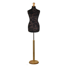 Display Guru Female Uk Size 16/18 Dressmakers Tailors Dummy Mannequin , Brown Flower on Black Torso Bust with Light  Wood Round Base