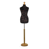 Display Guru Female Uk Size 18/20 Dressmakers Tailors Dummy Mannequin Brown Flower on Black Torso Bust with Light Wood Round Base