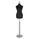 Display Guru Female Uk Size 16/18 Dressmakers Tailors Dummy Mannequin , Brown Flower on Black Torso Bust with Silver Wood Round Base