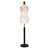Display Guru Female Uk Size 12/14 Dressmakers Tailors Dummy Mannequin , Brown Flower on Cream Torso Bust with Black Wood Round Base