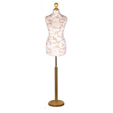 Display Guru Female Uk Size 10/12 Dressmakers Tailors Dummy Mannequin , Brown Flower on cream Torso Bust with Light Wood Round Base