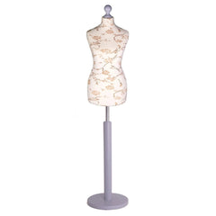 Display Guru Female Uk Size 6/8 Dressmakers Tailors Dummy Mannequin , Brown flower on cream Torso Bust with Silver Wood Round Base