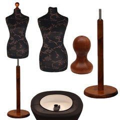 Display Guru Female Uk Size 10/12 Dressmakers Tailors Dummy Mannequin , Brown Flower on Black Torso Bust with Dark Wood Round Base