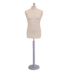 Display Guru Male Dressmakers Tailors Dummy Mannequin, Cream Torso Bust with Silver Wood Round Base Stand