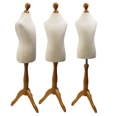 Children Kids Age 5-6 Years Tailors Dummy Mannequin, Cream Torso Bust with a Light Wood Tripod Stand