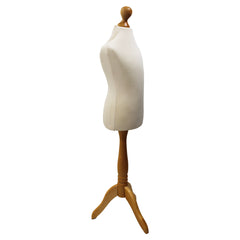 Children Kids Age 5-6 Years Tailors Dummy Mannequin, Cream Torso Bust with a Light Wood Tripod Stand