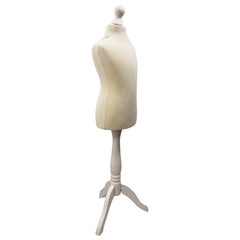 Children Kids Age 5-6 Years Tailors Dummy Mannequin, Cream Torso Bust with a White Wood Tripod Stand
