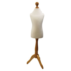 Children Kids Age 5-6 Years Tailors Dummy Mannequin, Cream Torso Bust with a Light Wood Tripod Stand
