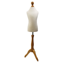 Children Kids Age 5-6 Years Tailors Dummy Mannequin, Cream Torso Bust with a Light Wood Tripod Stand