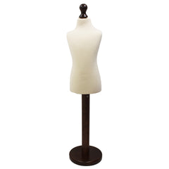 Children Kids Age 5-6 Years Tailors Dummy Mannequin, Cream Torso Bust with a Dark Wood Round Base