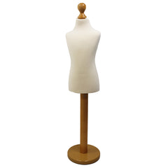 Children Kids Age 2-4 Years Tailors Dummy Mannequin, Cream Torso Bust with a Light Wood Round Base