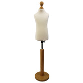 Children Kids Age 2-4 Years Tailors Dummy Mannequin, Cream Torso Bust with a Light Wood Round Base
