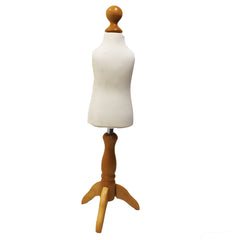 Children Kids Age 1 Tailors Dummy Mannequin, Cream Torso Bust with a Light Wood Tripod Stand