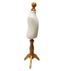 Children Kids Age 1 Tailors Dummy Mannequin, Cream Torso Bust with a Light Wood Tripod Stand