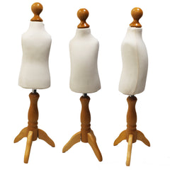 Children Kids Age 1 Tailors Dummy Mannequin, Cream Torso Bust with a Light Wood Tripod Stand