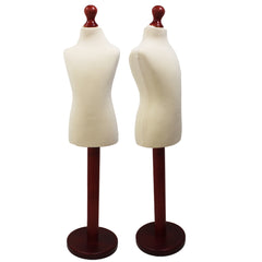Children Kids Age 2-4 Years Tailors Dummy Mannequin, Cream Torso Bust with a Red Wood Round Base