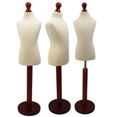 Children Kids Age 5-6 Years Tailors Dummy Mannequin, Cream Torso Bust with a Red Wood Round Base