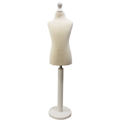 Children Kids Age 6-8 Years Tailors Dummy Mannequin, Cream Torso Bust with a White Wood Round Base